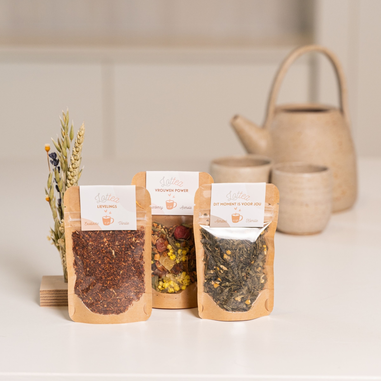 Thee gift set supermam speciaal voor moederdag. Verse Lottea thee in een zak.